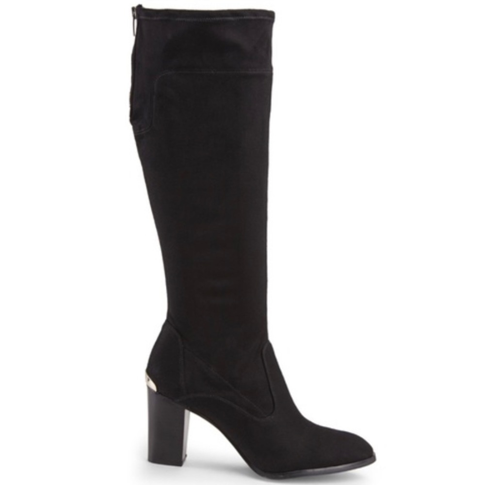 Marc Fisher Erica Knee High Tall Boots Black Microsuede Vegan Suede Women’s 8.5